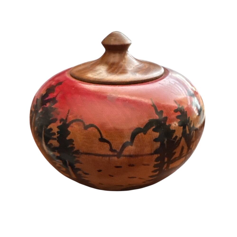 Vintage Hand Painted And Carved Gourd Box with Lid
